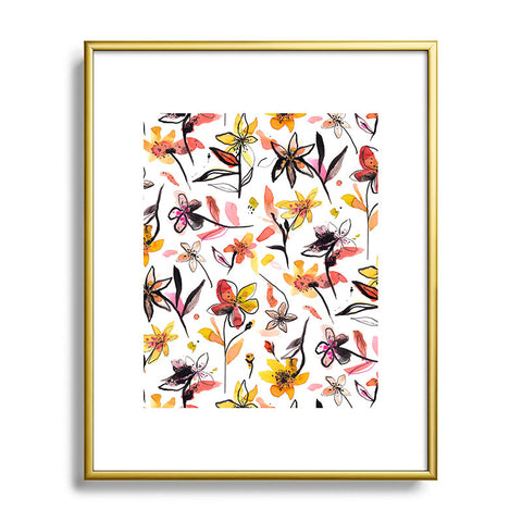 Ninola Design Yellow Ink Flowers Metal Framed Art Print