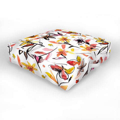 Ninola Design Yellow Ink Flowers Outdoor Floor Cushion