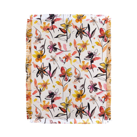 Ninola Design Yellow Ink Flowers Throw Blanket