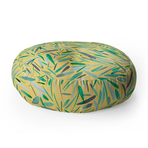 Ninola Design Yellow spring rain stripes abstract Floor Pillow Round