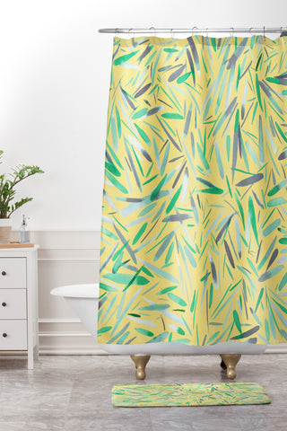 Ninola Design Yellow spring rain stripes abstract Shower Curtain And Mat