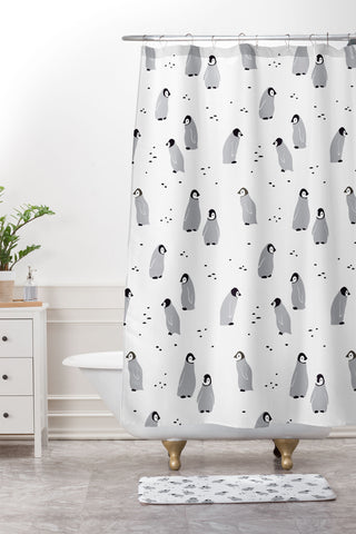Noristudio Baby Emperor Penguins Shower Curtain And Mat