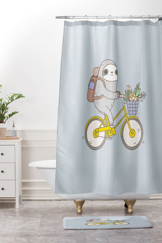 Noristudio Biking Sloth Shower Curtain And Mat