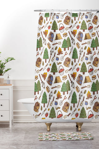 Noristudio Summer Camp Pattern Shower Curtain And Mat