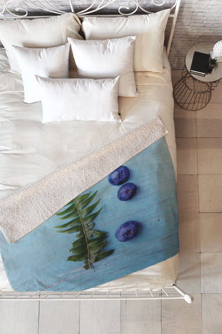 Olivia St Claire Blueberries and Fern Fleece Throw Blanket