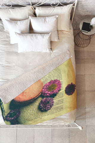 Olivia St Claire Flowers on a Page Fleece Throw Blanket