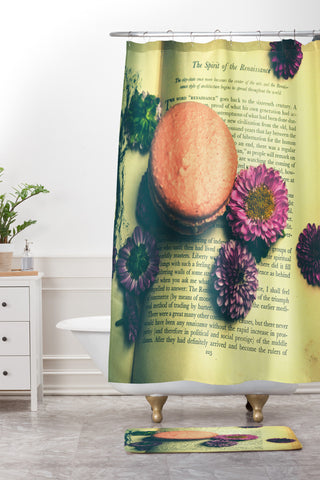 Olivia St Claire Flowers on a Page Shower Curtain And Mat