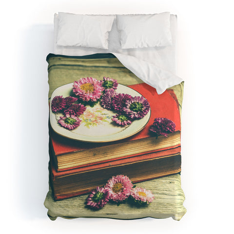 Olivia St Claire Old Books and Asters Duvet Cover