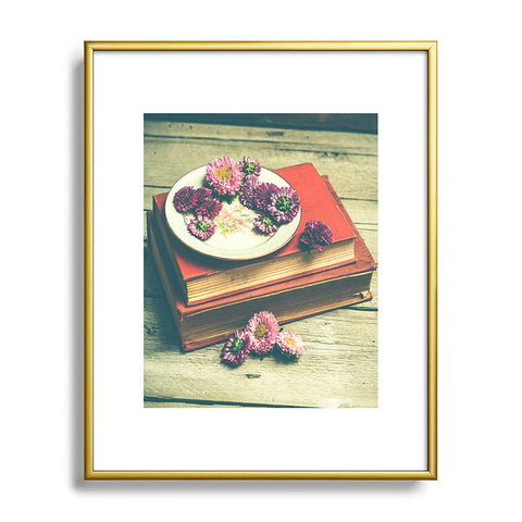 Olivia St Claire Old Books and Asters Metal Framed Art Print