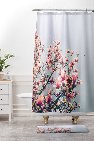 Olivia St Claire Pink Magnolia Shower Curtain And Mat