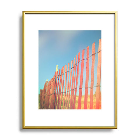Olivia St Claire Red Beach Fence Metal Framed Art Print