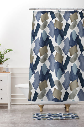 Orara Studio Blue And Brown Paint Blocks Shower Curtain And Mat