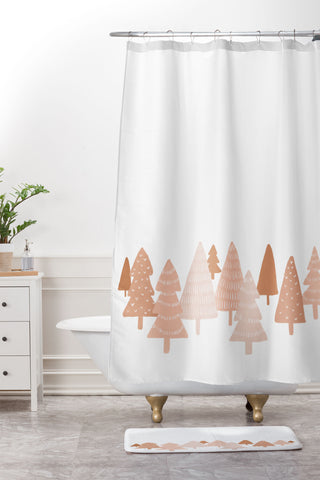 Orara Studio Blush Winter Trees Shower Curtain And Mat