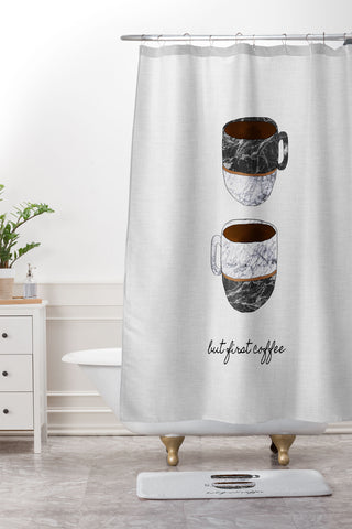 Orara Studio But First Coffee II Shower Curtain And Mat