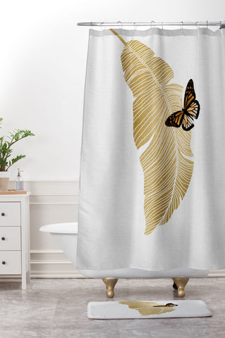 Orara Studio Butterfly and Palm Leaf Shower Curtain And Mat