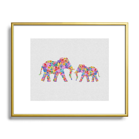 Orara Studio Floral Elephants Metal Framed Art Print