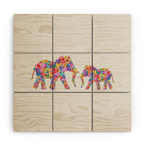 Orara Studio Floral Elephants Wood Wall Mural