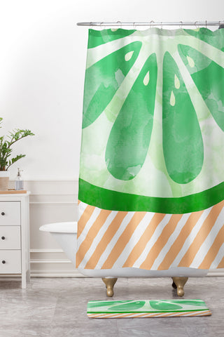 Orara Studio Fruit Painting Lime Shower Curtain And Mat