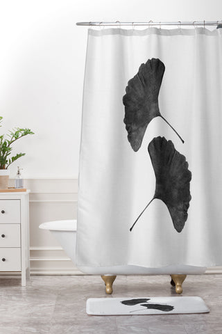 Orara Studio Ginkgo Leaf Black and White II Shower Curtain And Mat