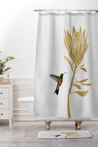 Orara Studio Hummingbird and Flower I Shower Curtain And Mat