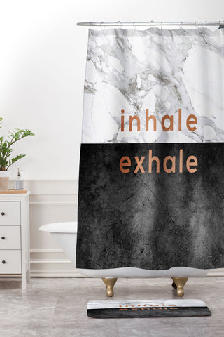 Orara Studio Inhale Exhale Quote Shower Curtain And Mat