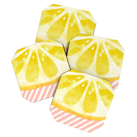 Orara Studio Lemon Fruit Painting Coaster Set