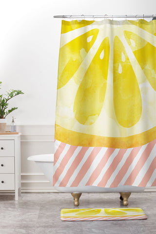 Orara Studio Lemon Fruit Painting Shower Curtain And Mat