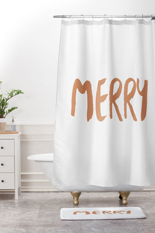Orara Studio Merry Seasonal Typography Shower Curtain And Mat