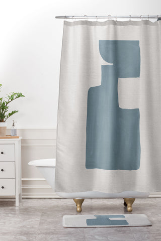 Orara Studio Mid Century Blue III Shower Curtain And Mat
