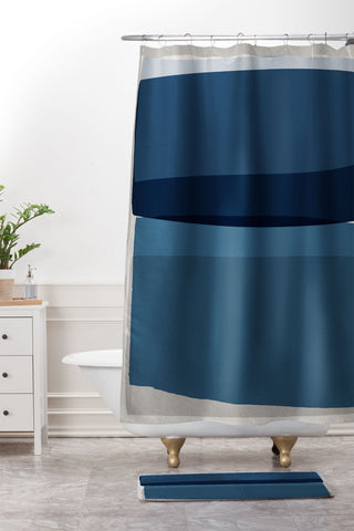 Orara Studio Modern Blue Shower Curtain And Mat