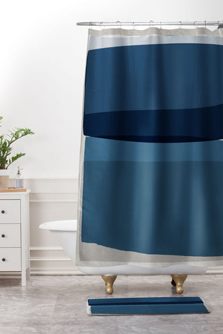 Orara Studio Modern Blue Shower Curtain And Mat