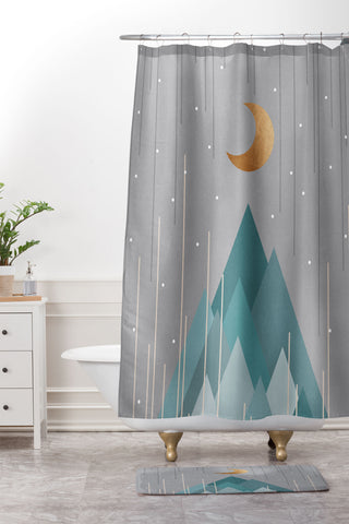 Orara Studio Moon And Mountains Shower Curtain And Mat
