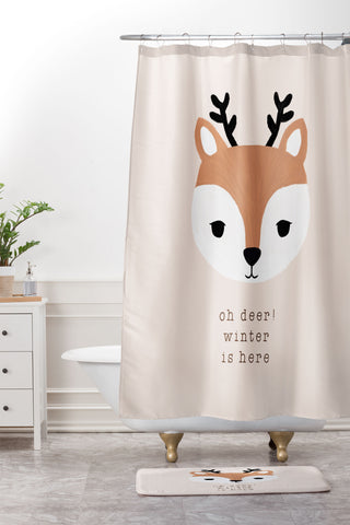 Orara Studio Oh Deer Winter Is Here II Shower Curtain And Mat