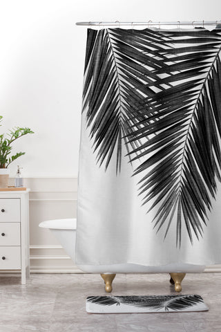 Orara Studio Palm Leaf Black and White II Shower Curtain And Mat