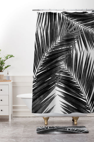 Orara Studio Palm Leaf Black and White III Shower Curtain And Mat