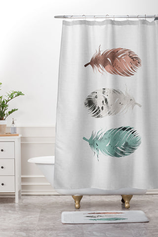 Orara Studio Pastel Feathers Shower Curtain And Mat