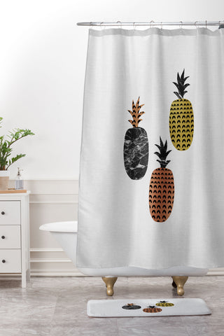 Orara Studio Scandi Pineapples Shower Curtain And Mat