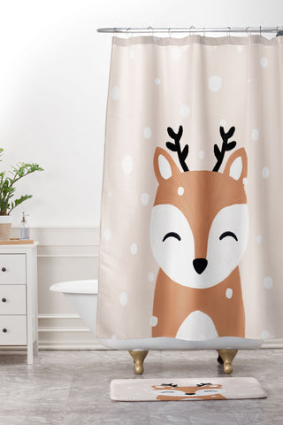 Orara Studio Snow And Deer Shower Curtain And Mat
