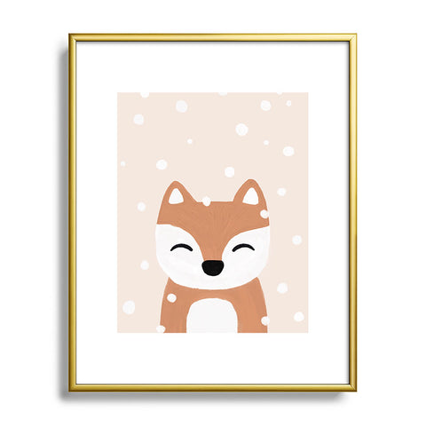 Orara Studio Snow And Fox Metal Framed Art Print