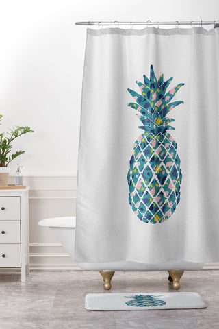 Orara Studio Teal Pineapple Shower Curtain And Mat