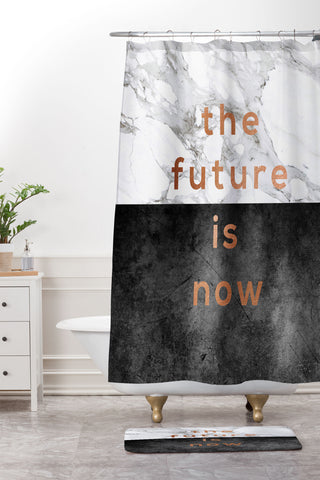 Orara Studio The Future Is Now Quote Shower Curtain And Mat