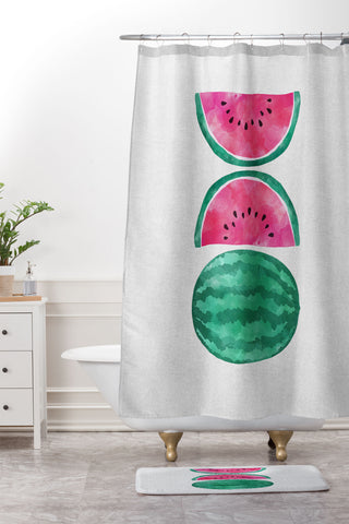 Orara Studio Watermelon Tropical Fruit Shower Curtain And Mat