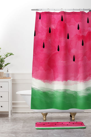 Orara Studio Watermelon Watercolor Shower Curtain And Mat
