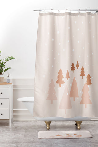 Orara Studio Winter Forest Landscape Shower Curtain And Mat