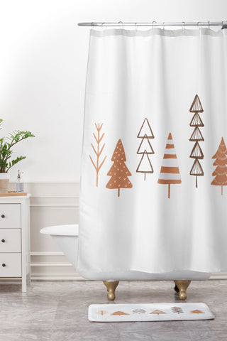 Orara Studio Winter Trees Illustration Shower Curtain And Mat