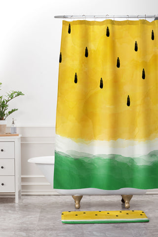 Orara Studio Yellow Watermelon Painting Shower Curtain And Mat