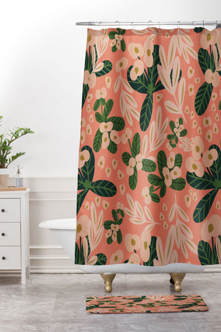 Oris Eddu Poppy Pine pink Shower Curtain And Mat