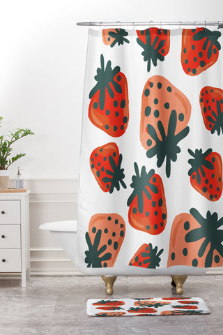 Oris Eddu Strawberry Lush II Shower Curtain And Mat