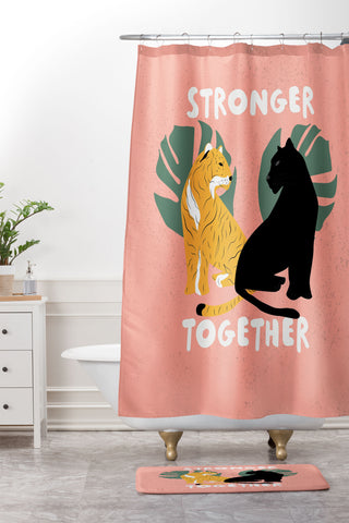 Oris Eddu Stronger Together Pink Shower Curtain And Mat