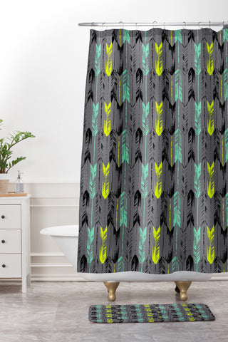 Pattern State Arrow Line Spearmint Shower Curtain And Mat